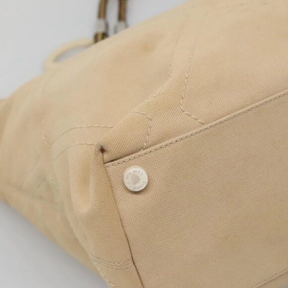 CHANEL COCO Mark Tote Bag Canvas Beige Silver CC - Picture 7 of 16